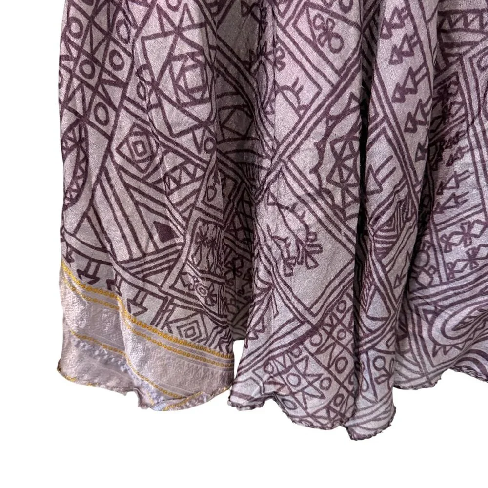 Boho Reversible Wrap Skirt Silk Purple Pink Tie Hippie Indie Fairy Layered - Picture 8 of 12
